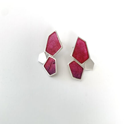 Silver rock-shaped large studs with coloured paper inlay