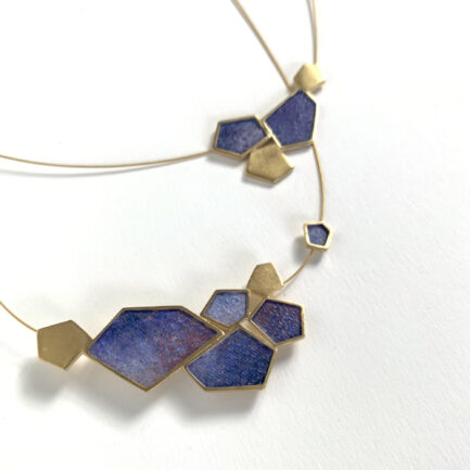 Silver gold-plated rock-shaped statement necklace with coloured paper inlay