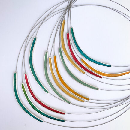 Silver single bar necklace with coloured paper inlay