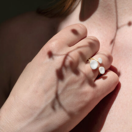 Silver gold-plated blooming open ring with enamel