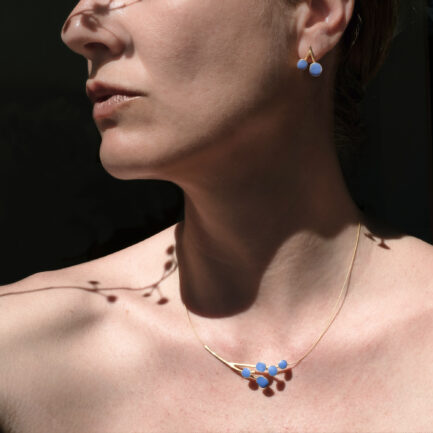 Silver gold-plated short cherry earrings with enamel