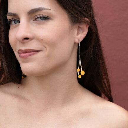 Silver long drop earrings with paperclay