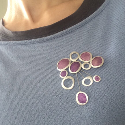 Silver grape-shaped statement brooch with coloured paper inlay