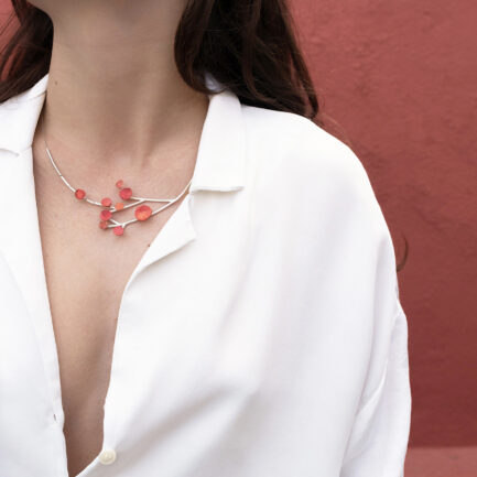 Silver blooming necklace with paperclay