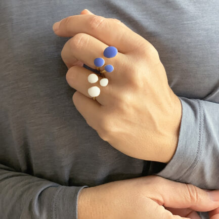 Silver gold-plated blooming open ring with enamel