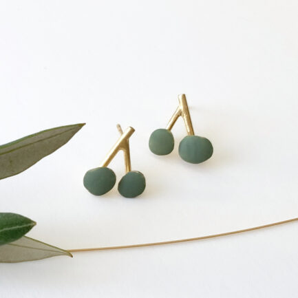 Silver gold-plated short cherry earrings with enamel