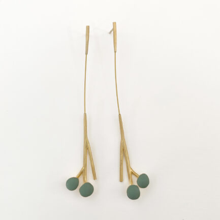 Silver gold-plated long drop earrings with enamel