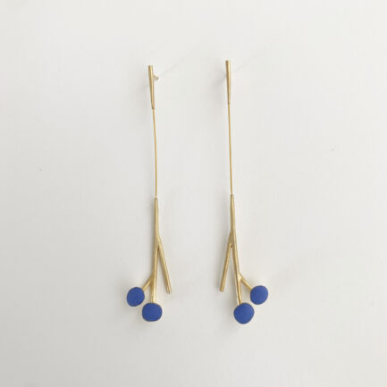 Silver gold-plated long drop earrings with enamel
