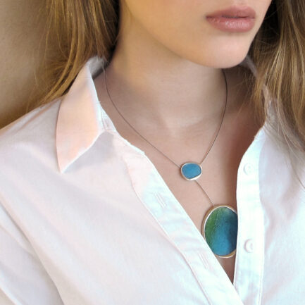 Silver bubble necklace with paper inlay