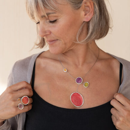 Silver long bubble necklace with paper inlay