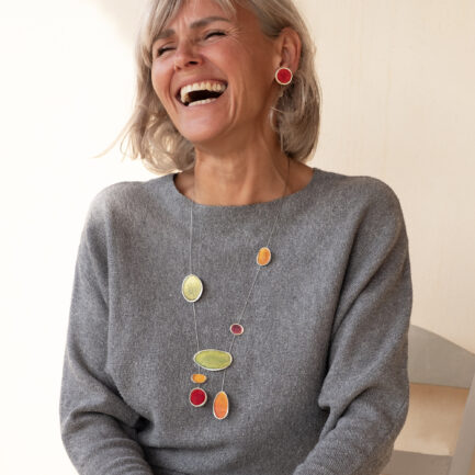 Silver statement bubble necklace with paper inlay