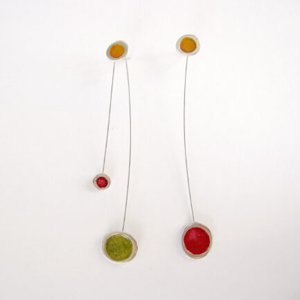 Silver bubble long earrings with coloured paper inlay