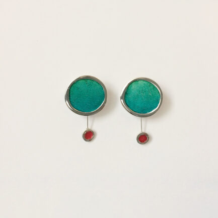 Silver bubble earrings with coloured paper inlay