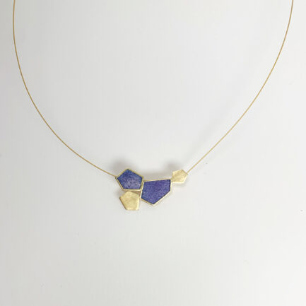 Silver gold-plated rock-shaped necklace with coloured paper inlay