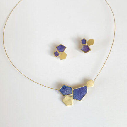 Silver gold-plated rock-shaped necklace with coloured paper inlay