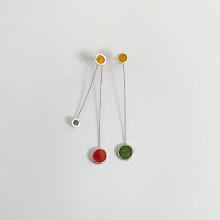 Silver bubble long earrings with coloured paper inlay