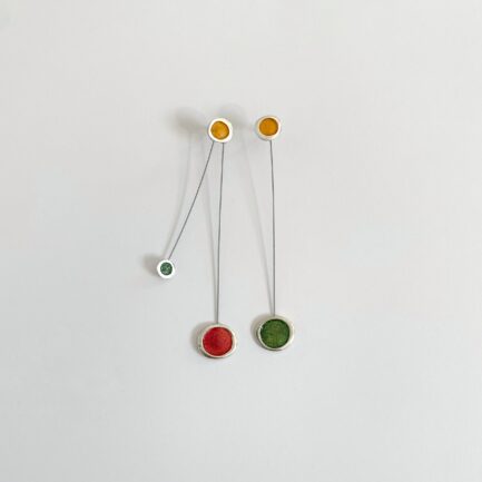 Silver bubble long earrings with coloured paper inlay