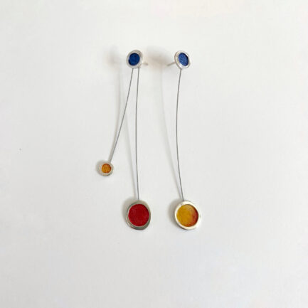Silver bubble long earrings with coloured paper inlay