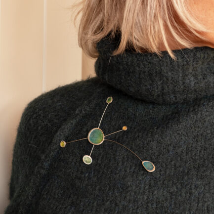 Silver bubbles brooch with coloured paper inlay