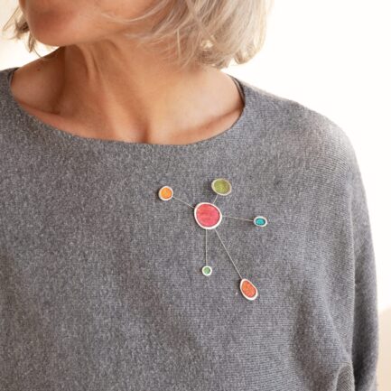 Silver bubbles brooch with coloured paper inlay
